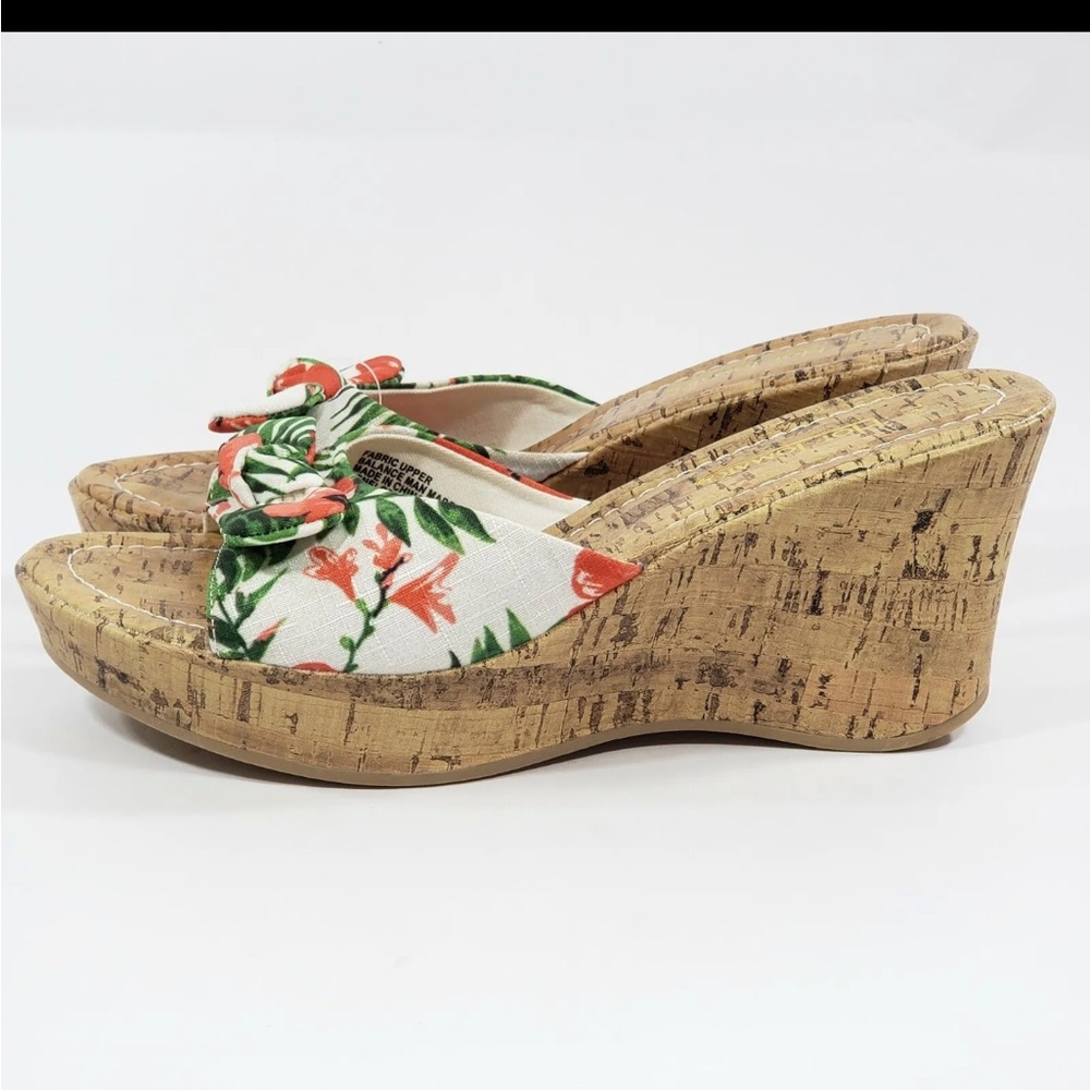 Women's Tropical Fabric Wedge Platform Cork Slip on Heels Size 7.5